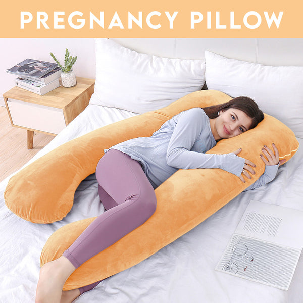 U Shape Velvet Stuff Pregnancy Pillow / Sleeping Support Pillow in Yellow Color